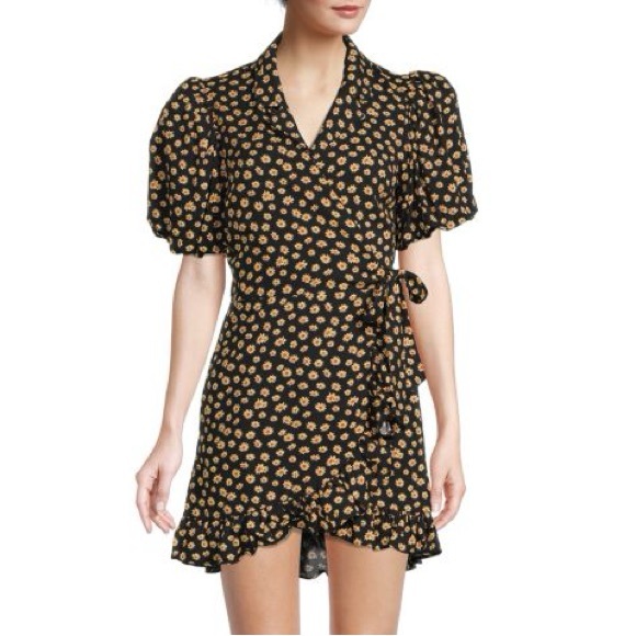 NWT $128 REVOLVE WeWoreWhat puff sleeve wrap dress mini S - Picture 3 of 14